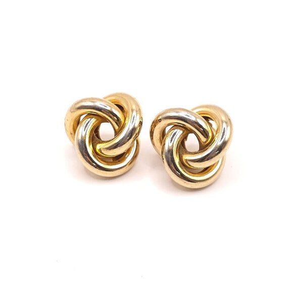Gold Two Tone Love Knot Stud Earrings Elegant Twisted Design - Picture 5 of 5
